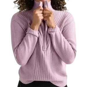 Cabi Park City Sweater Knit 3/4 Zipper Turtleneck Ribbed Knitted Lilac Medium